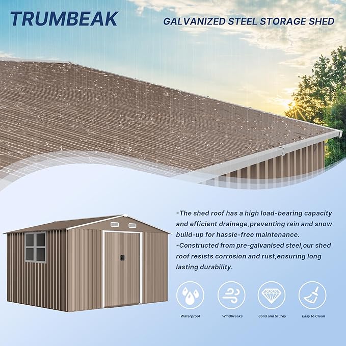 10FT x 8FT Metal Outdoor Storage Shed,Garden Sheds & Outdoor Storage w/Lockable Sliding Doors & Air Vent,Metal Shed for Backyard,Garden,Patio,Lawn-VerdiqueGarden