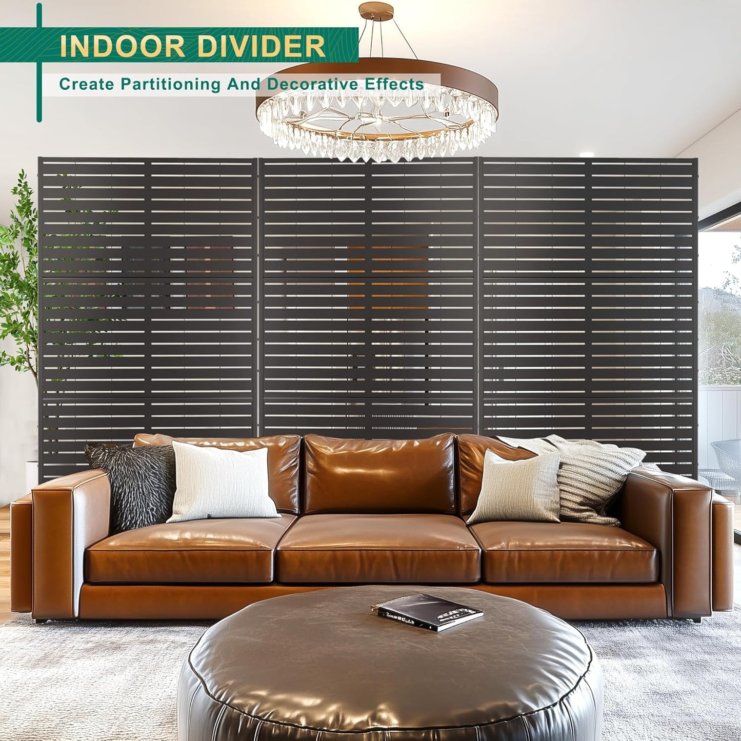 72" H×47" W Metal Privacy Screen Outdoor Privacy Screen Freestanding, Outdoor Privacy Screens and Panels for Patio Lawn Deck, Outdoor Privacy Panels Decorative Privacy Fence(Consists of 3 Panels)-VerdiqueGarden