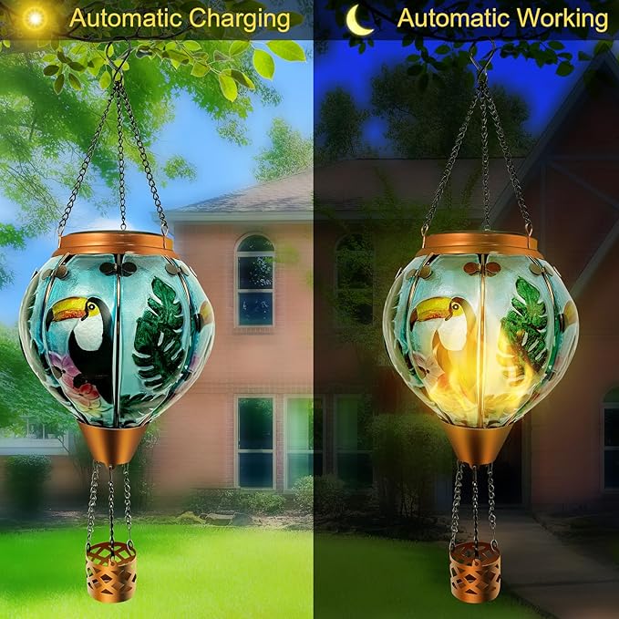 Hot Air Balloon Solar Lantern Waterproof Hanging Light with Flickering Flame for Decorative Garden Patio and Yard Decor-VerdiqueGarden