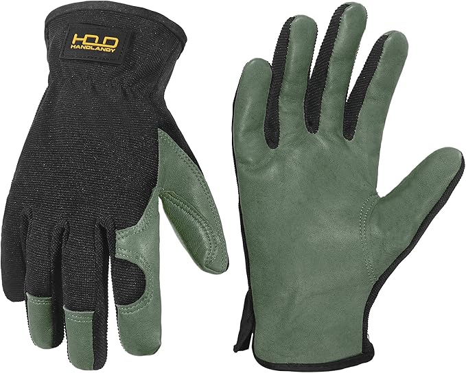 HANDLANDY Leather Work Gloves for Men & Women, Reinforced Durable Garden Gloves, Cowhide Working Glove for Gardening-VerdiqueGarden