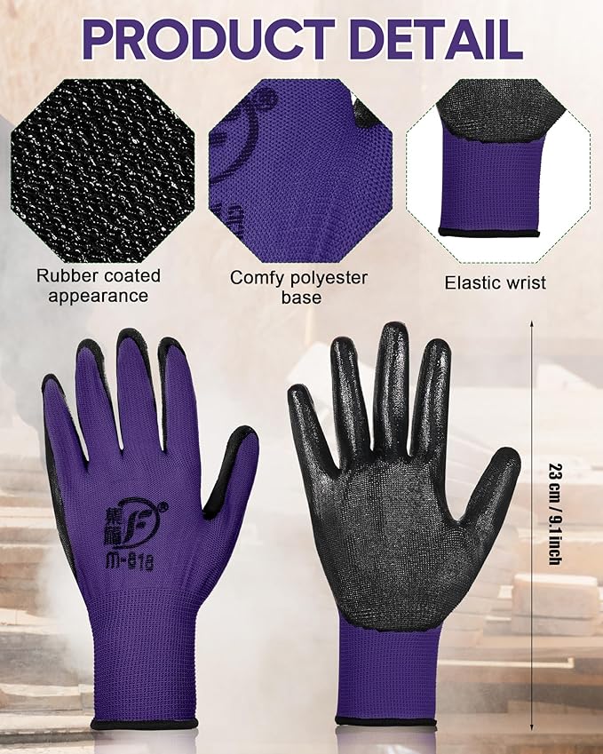Nuogo 24 Pairs Gardening Gloves for Men Women Rubber Coated Landscaping Work Gloves Safety Work Construction-VerdiqueGarden
