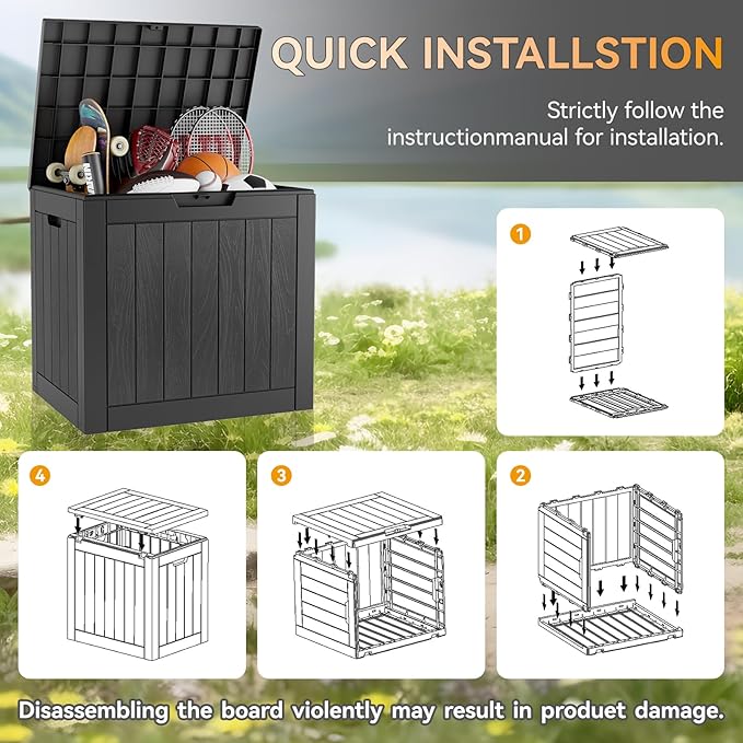 Outdoor Storage Box, 32 Gallon Deck Box Indoor Outdoor Storage Bin,Waterproof Resin Patio Storage Box for Garden Tools,Package Delivery,Pool Accessories,Sports Equipment,Patio Furniture,Lockable-VerdiqueGarden