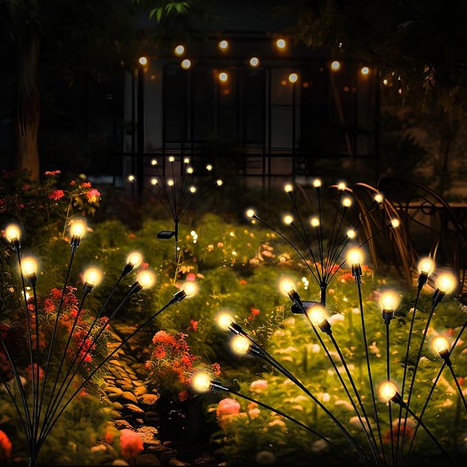 10 LED Solar Garden Lights, 6 Pack Solar Firefly Lights Outdoor Waterproof, Solar Crystal Ball Swaying Lights, Firefly Garden Lights Solar Outdoor (Warm White)-VerdiqueGarden