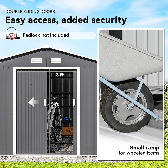 Outsunny 11' x 9' Outdoor Storage Shed, Garden Tool Metal Shed with Foundation Kit, Double Lockable Door, Air Vents and Sloping Roof, for Backyard, Patio, Lawn, Gray-VerdiqueGarden