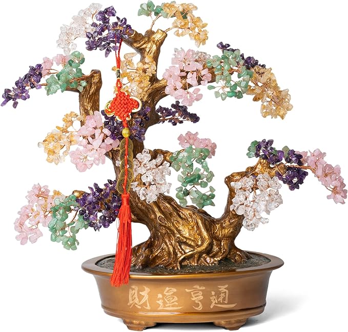 Natural Chakra Gemstone Crystal Bonsai Tree of Life（1,350 Gemstone Count） Large Feng Shui Money Tree for Luck and Wealth Desk Decoration 20 Inches-VerdiqueGarden