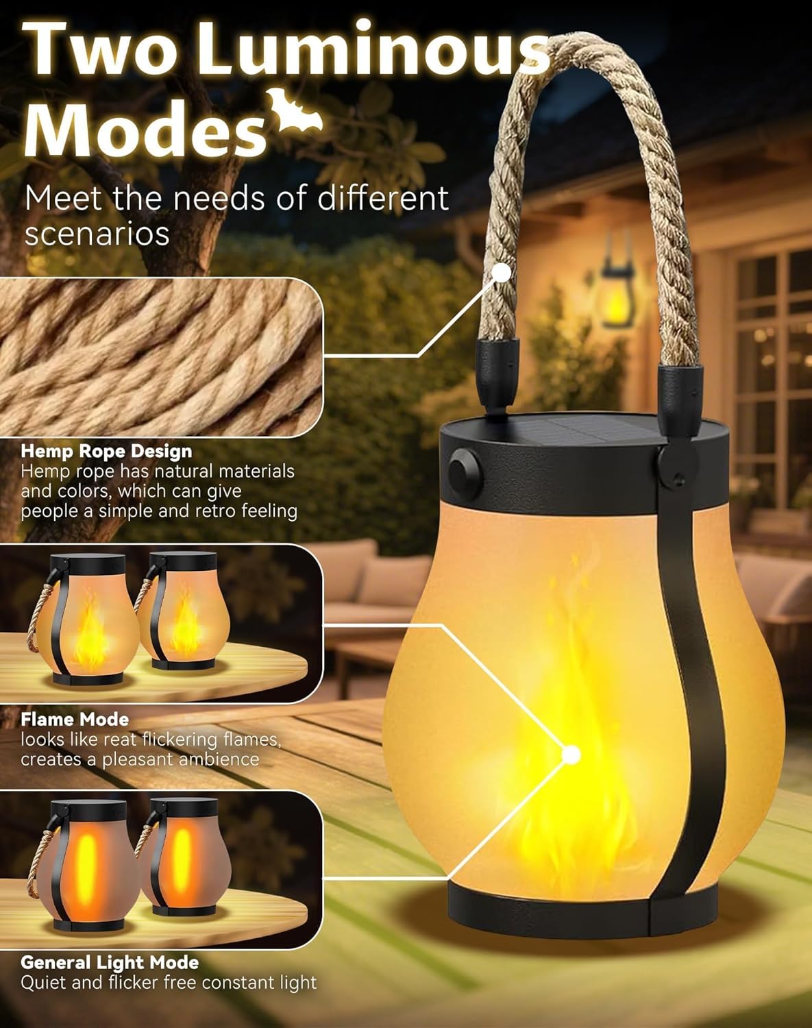 Kaliqo Solar Lanterns Outdoor Lights, Hemp Rope Flame Lights, Dancing Flame Solar Lights,It is Suitable for Outdoor Camping, Home Garden Decoration, Etc. (3pcs)-VerdiqueGarden