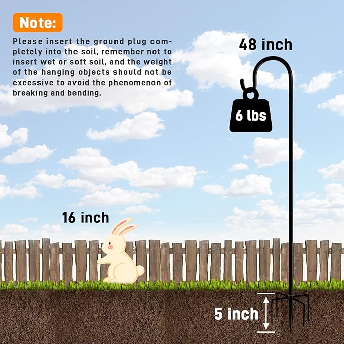 Shepherd Hooks Outdoor 48 Inches for Lanterns Heavy Duty Shepherd Stand Plant Hanger Yard Hooks for Solar Lights,Bird Feeder,Wedding,Mason Jar,Planter Pot,Adjustable Height-VerdiqueGarden