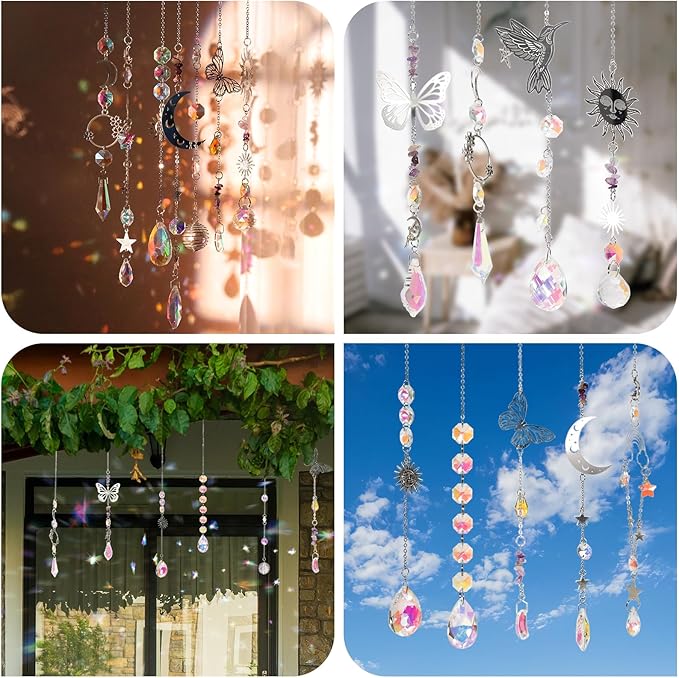 10 Set DIY Suncatcher Making Kits,Crystal Suncatcher Prism Hanging Kit with Hooks/Chain Rainbow Maker,Make Your Own Decorative Hanging Suncatcher for Adults Wedding Windows Home Garden-VerdiqueGarden