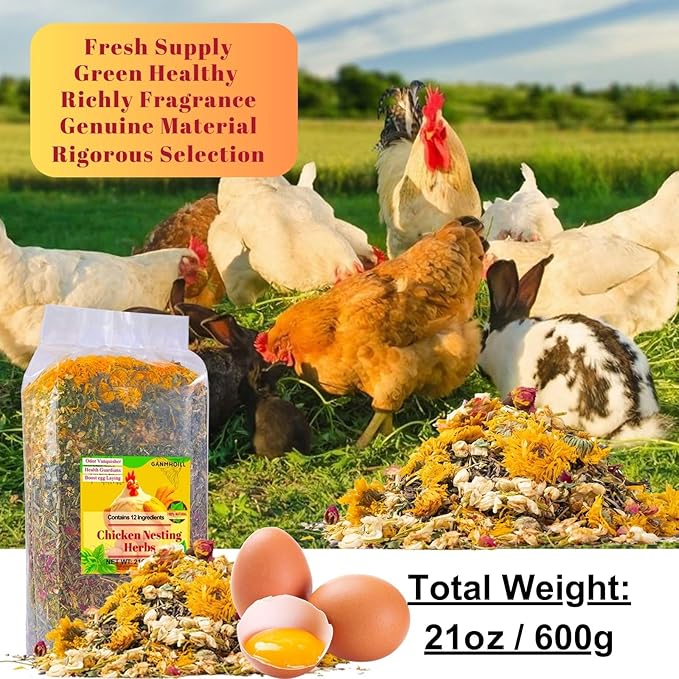 21 oz Chicken Nesting Herbs Flowers - 1.3lb Poultry Blend Herbs 12 Premium Nesting Box Herbs for Chicken Coop Refresher Boost Egg Laying Hens Herb Supplement for Backyard-VerdiqueGarden