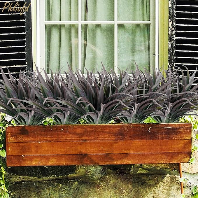 32 Pcs Artificial Grass Fake Plants 17.3in Outdoor Plants UV Resistant Faux Greenery Stems Fake Grass for Home Window Garden Office Patio Pathway Front Porch Halloween Décor Green & Black-VerdiqueGarden