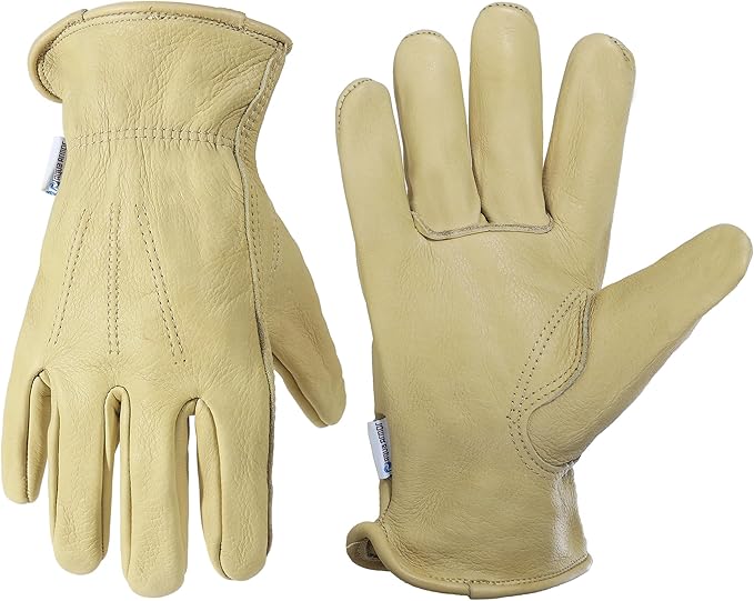 HLDD HANDLANDY Leather Work Gloves for Men & Women, Adjustable Wrist Cowhide Gardening Glove with Reinforced Palm for Driver-VerdiqueGarden