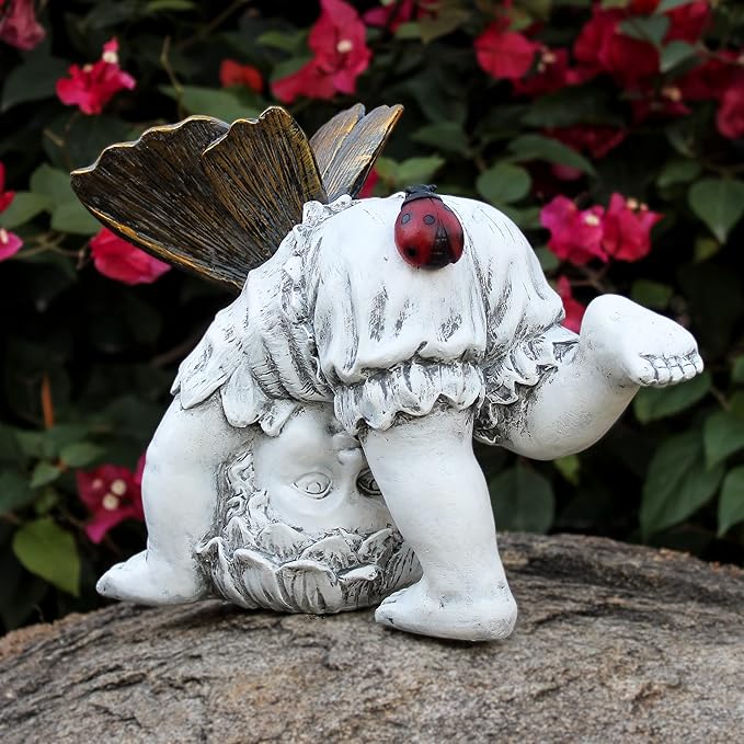 Garden Flower Fairy Outdoor Solar Decor, Resin Ornaments for Patio Lawn Yard Porch, Playful Garden Statue for Outside Angel Gifts, 8.98 Inches Tall-VerdiqueGarden