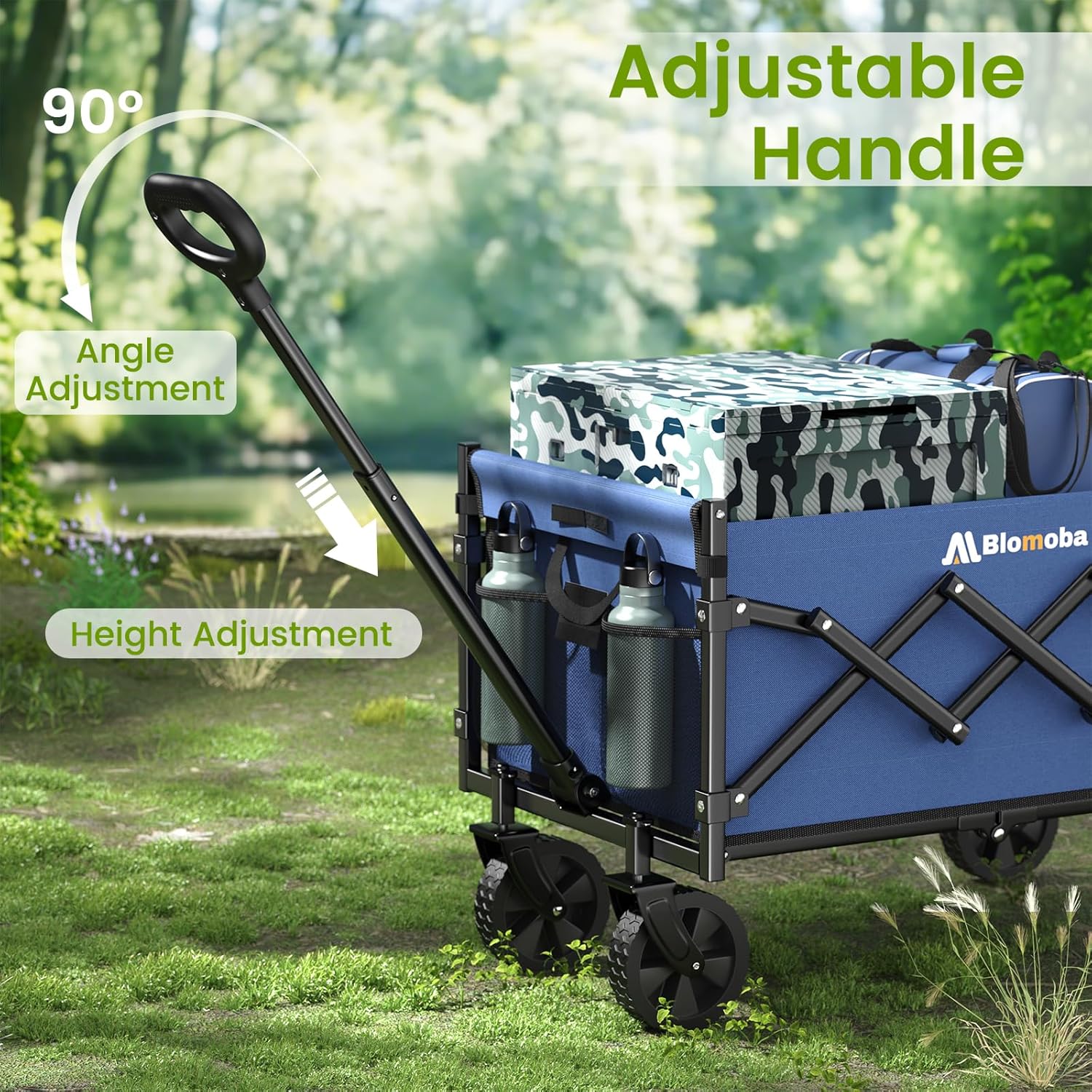 Collapsible Wagon with Wheels, 220 lbs Wagons Carts Foldable Wagon Cart with Flexible Handle, Lightweight Portable Folding Utility Grocery Shopping Cart for Grocery Sports Garden Camping, Blue-VerdiqueGarden