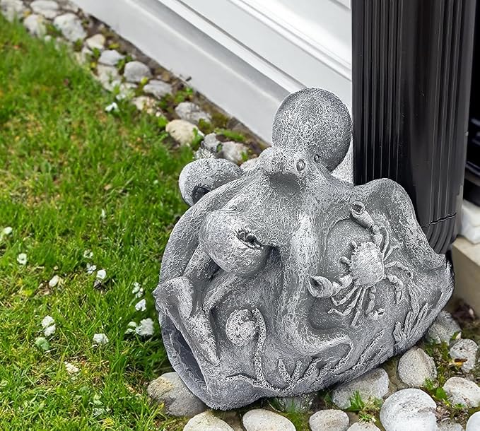 Octopus Sculpture Gutter Diverter Rain - Decorative Gutter Extension Downspout, Splash Block, 3"x4" Downspout Extender, Outdoor Decor Sculpture Ornament, Gutter Downspout Decoration-VerdiqueGarden