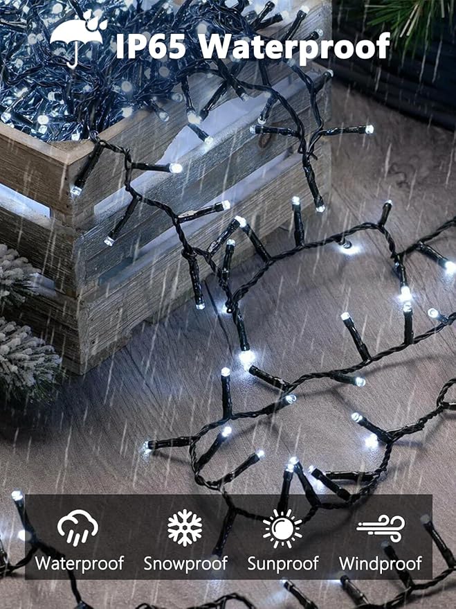 EEW 2-Pack 200 LED Solar String Lights for Outside, Solar Christmas Lights with 8 Lighting Modes, Waterproof Green Wire Solar String Lights Outdoor for Tree Xmas Party Garden Decorations (Cool White)-VerdiqueGarden