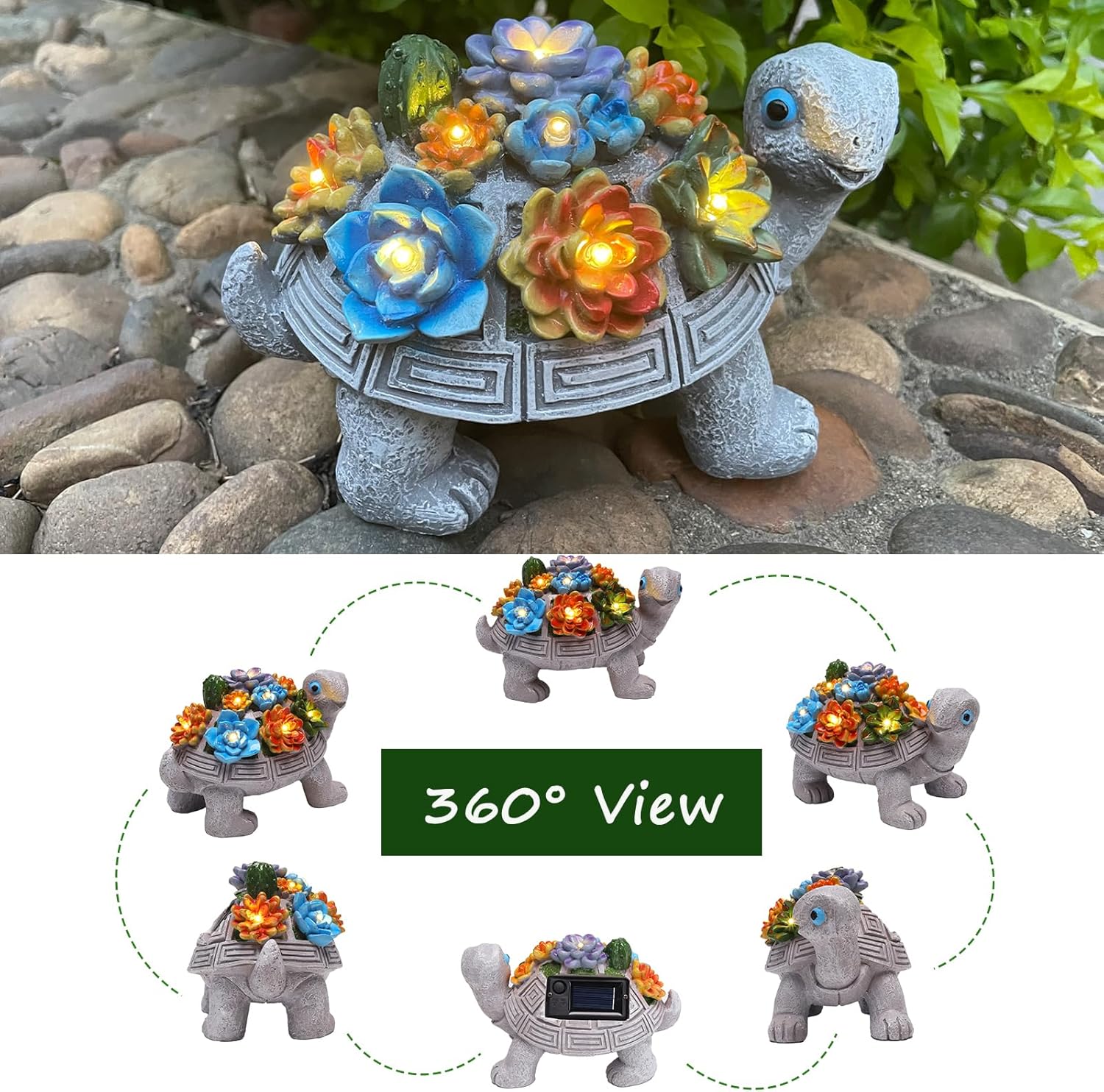 Solar Garden Outdoor Turtle Figurines with LED Lights Lawn Decor Tortoise Statue for Outside Yard Patio Front Porch Balcony Home Ornament Housewarming-VerdiqueGarden