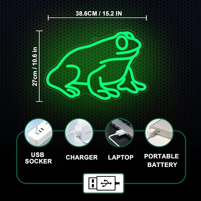 Lampeez Frog Neon Sign, Frog Lamp Wall Decor, Dimmable LED Neon Art Signs USB Powered, for Man Cave, Home, Patio, Garden, Bars, Stores, Clubs, Ideal Gift for Friends, Family and Kids-VerdiqueGarden