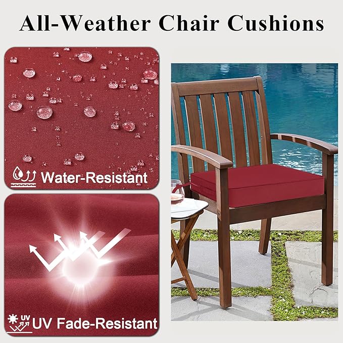 Outdoor Chair Cushions Set of 2 for Patio Furniture 18.5x16x3 Inch Waterproof Patio Chair Cushion 3 Year Color Fastness Rectangle Elastic Foam Garden Couch Pads with Ties and Handle,Red-VerdiqueGarden