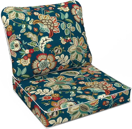 LVTXIII Outdoor/Indoor Deep Seat Cushion Patio Seat and Back Cushion Set All-Weather Replacement Chair Cushion for Wicker Chairs and Garden Furniture Decoration, 24"x24"x4", Peacock Blue-VerdiqueGarden
