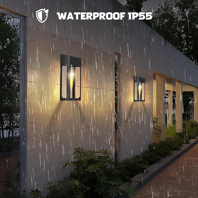 GOODFOEVER Solar Outdoor Lights Waterproof, 4 Pack Fence Lights Solar Powered with LED Bulbs, Metal Wall Lights for Garden Porch Patio Yard and Garage, Aluminum and Glass Shade (Wall Light 4 Pack)-VerdiqueGarden