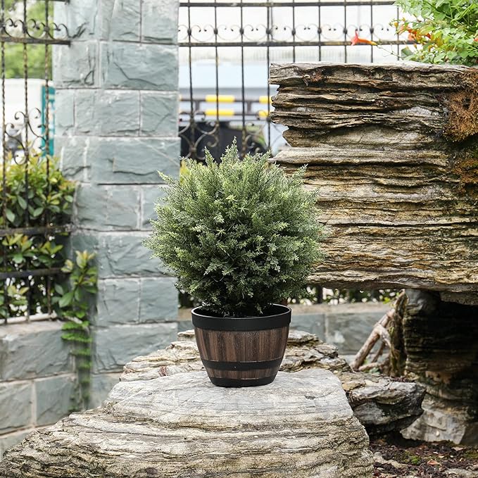 21” Artificial Cedar Outdoor Artificial Shrub Sunlight Resistant Leafy Potted Plant for Indoor Porch of Home and Office Artificial Outdoor Tree 2 Pieces a Set Topiary Trees-VerdiqueGarden