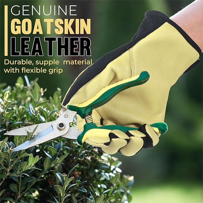HANDLANDY Leather Work Gloves for Men & Women, Reinforced Durable Garden Gloves, Cowhide Working Glove for Gardening-VerdiqueGarden