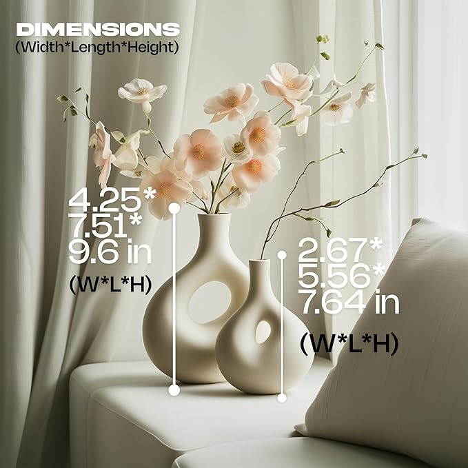 NOBULA White Ceramic Donut Vases – Modern Home Decor for Living Room, Bedroom & Table Centerpiece - Minimalist Nordic – Unique Vases for Olive Plant & Flowers – Decorative Coffee Table Vase Set of 2-VerdiqueGarden