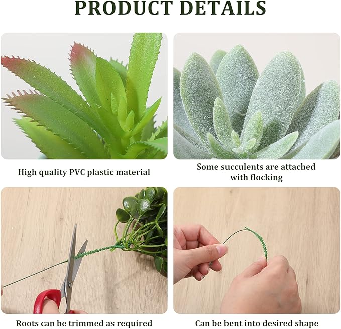 Therwen 32 Pcs Summer Artificial Succulents Plants Fake Realistic Faux Succulents Fake Plant Artificial Plant Home Decor for Outdoor Indoor Garden Office Summer Decorations-VerdiqueGarden