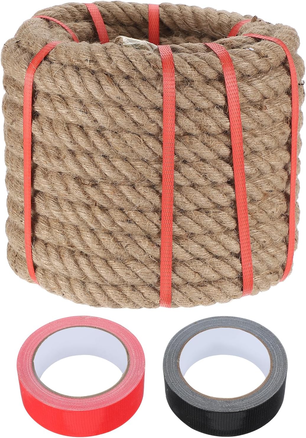 MECCANIXITY Jute Rope 1 Inch x 59ft, Thick Twine Rope Ropes Braided Jute Twine Natural Brown Burlap Cord String Heavy Twisted with Tapes for Decorative Crafts Railing Swing Tug of War-VerdiqueGarden