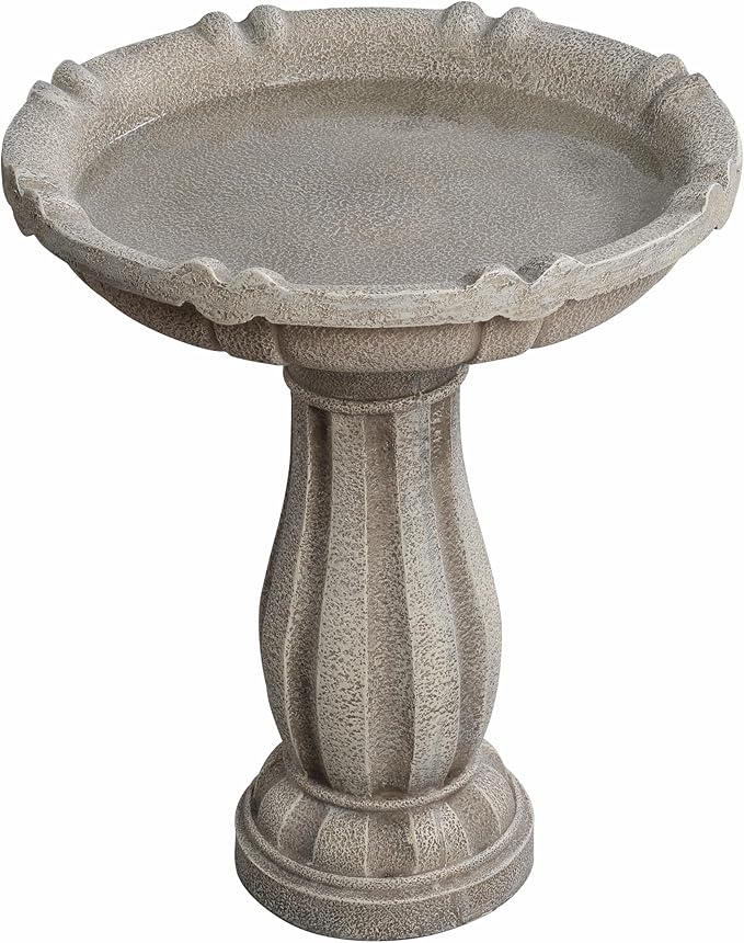 Bird Bath for Outdoor - 26'' Tall Resin Stone Modeling Design Birdbaths, Lightweight and Durable - Enhance Your Outside Garden with This Stunning Water Feature (Ivory White)-VerdiqueGarden