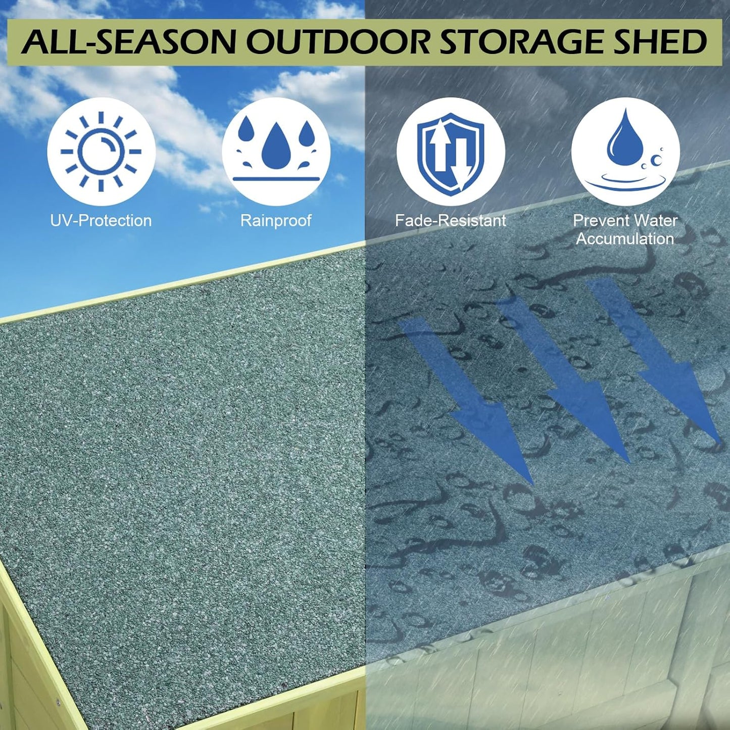 Outvita Outdoor Storage Cabinet with Waterproof Roof, Double Lockable Doors Garden Shed with 2 Removable Shelves, Wooden Storage Shed with Large Storage Space for Yard Garge Patio Deck Porch（Green）-VerdiqueGarden