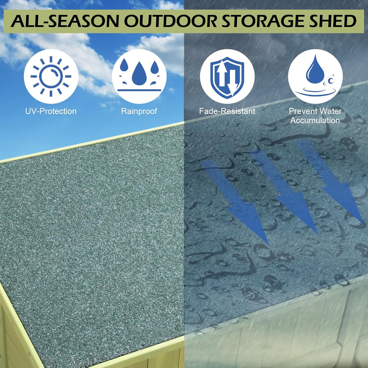 Outvita Outdoor Storage Cabinet with Waterproof Roof, Double Lockable Doors Garden Shed with 2 Removable Shelves, Wooden Storage Shed with Large Storage Space for Yard Garge Patio Deck Porch（Green）-VerdiqueGarden