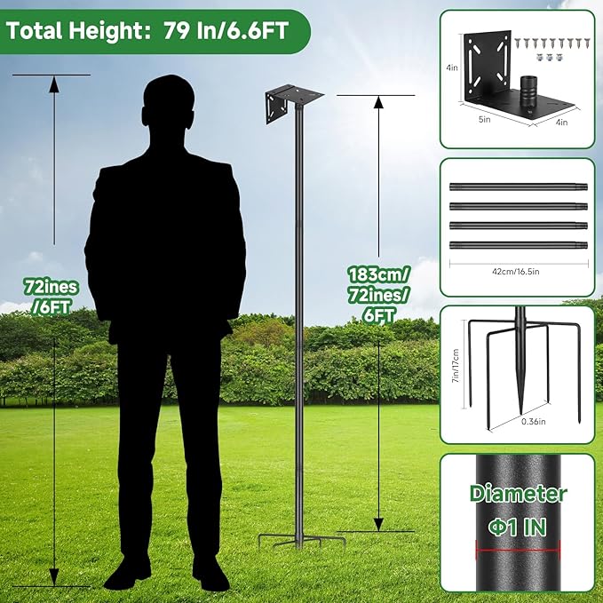 79In Smart Bird Feeder Pole Mount Kit,Adjustable Bird House Pole for Outdoors Heavy Duty, Metal Birdhouse Stand for Outside Multiple Mounting Option(Black Finish)-VerdiqueGarden