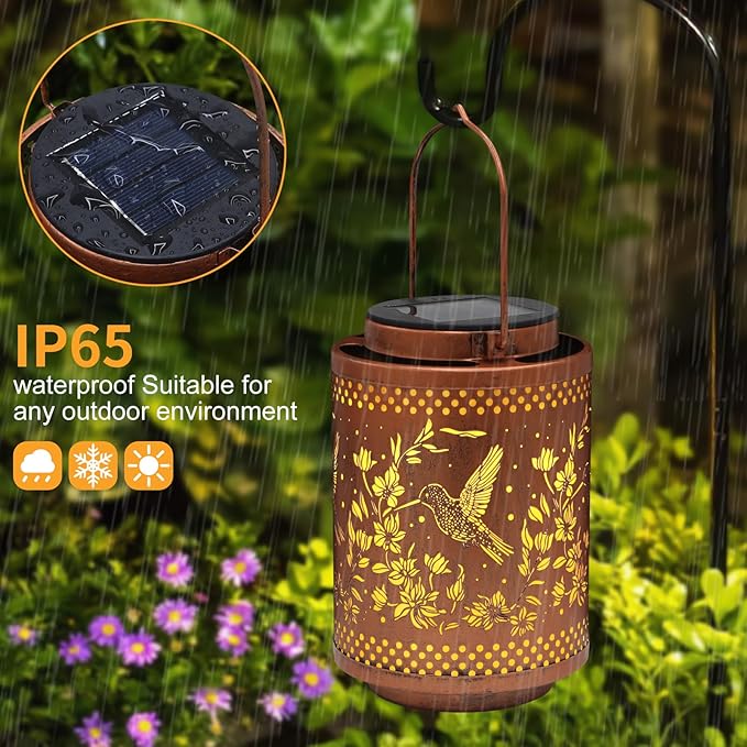 Hummingbird Solar Lanterns Garden Decor Birthday Mothers Day Gifts for Mom Women Metal Hanging Solar Lights Waterproof Outdoor Decoration for Outside LED Lanterns for Yard Lawn Patio Deals-VerdiqueGarden