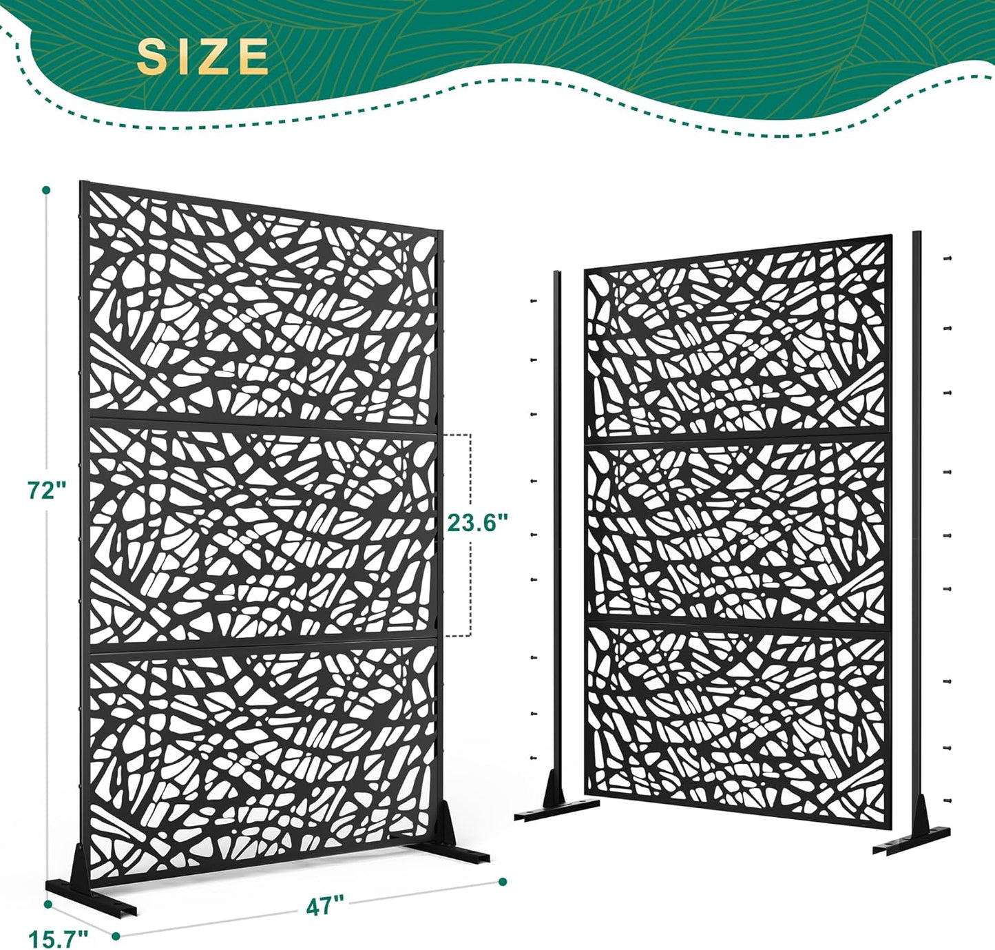72" H×47" W Metal Privacy Screen Outdoor Privacy Screen Freestanding, Outdoor Privacy Screens and Panels for Patio Lawn Deck, Outdoor Privacy Panels Decorative Privacy Fence(Consists of 3 Panels)-VerdiqueGarden