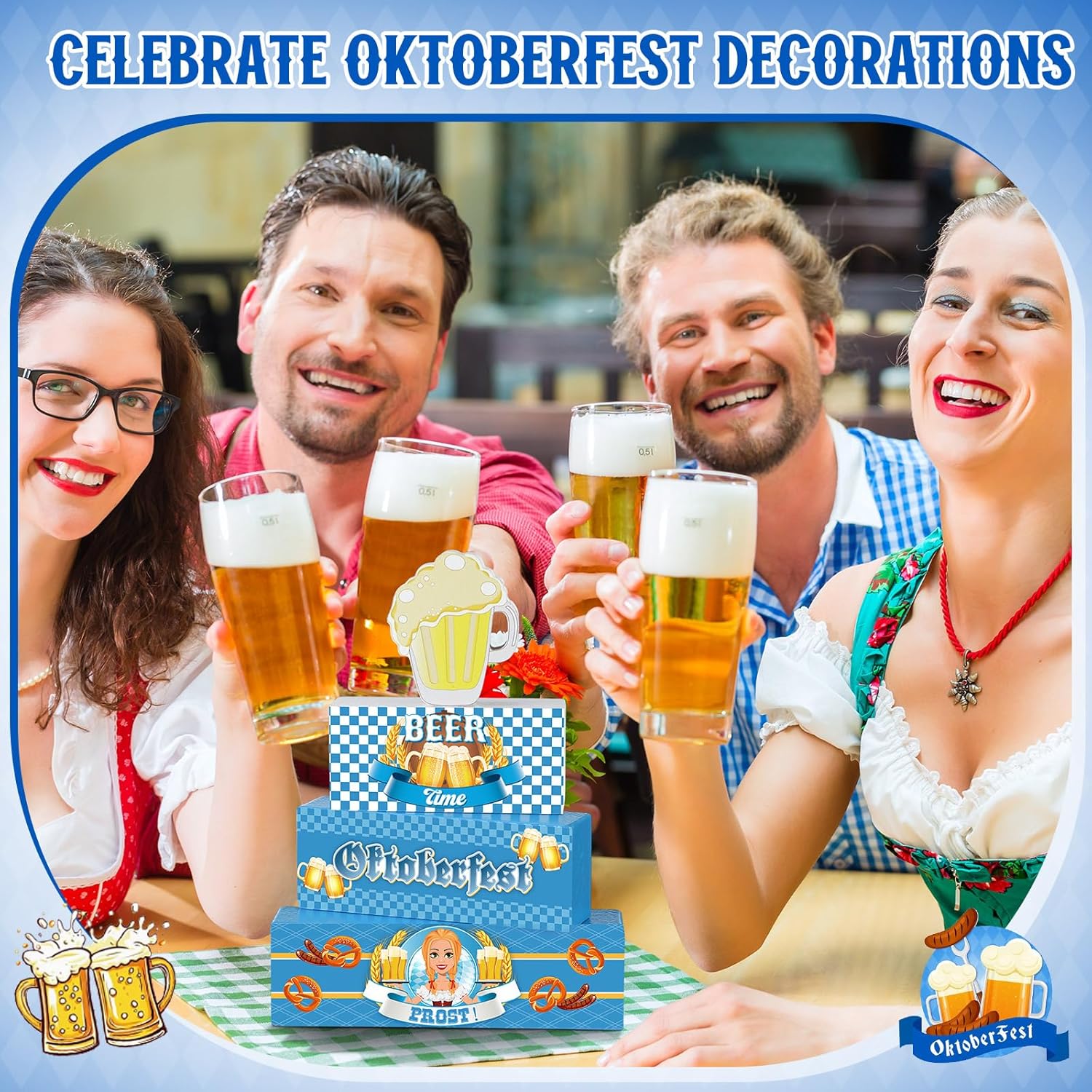 Yalikop 4 Pcs Oktoberfest Table Decorations Wooden Oktoberfest Tiered Tray Decorations October Festival Wooden Block Centerpieces for Tables for Home Shelf-VerdiqueGarden