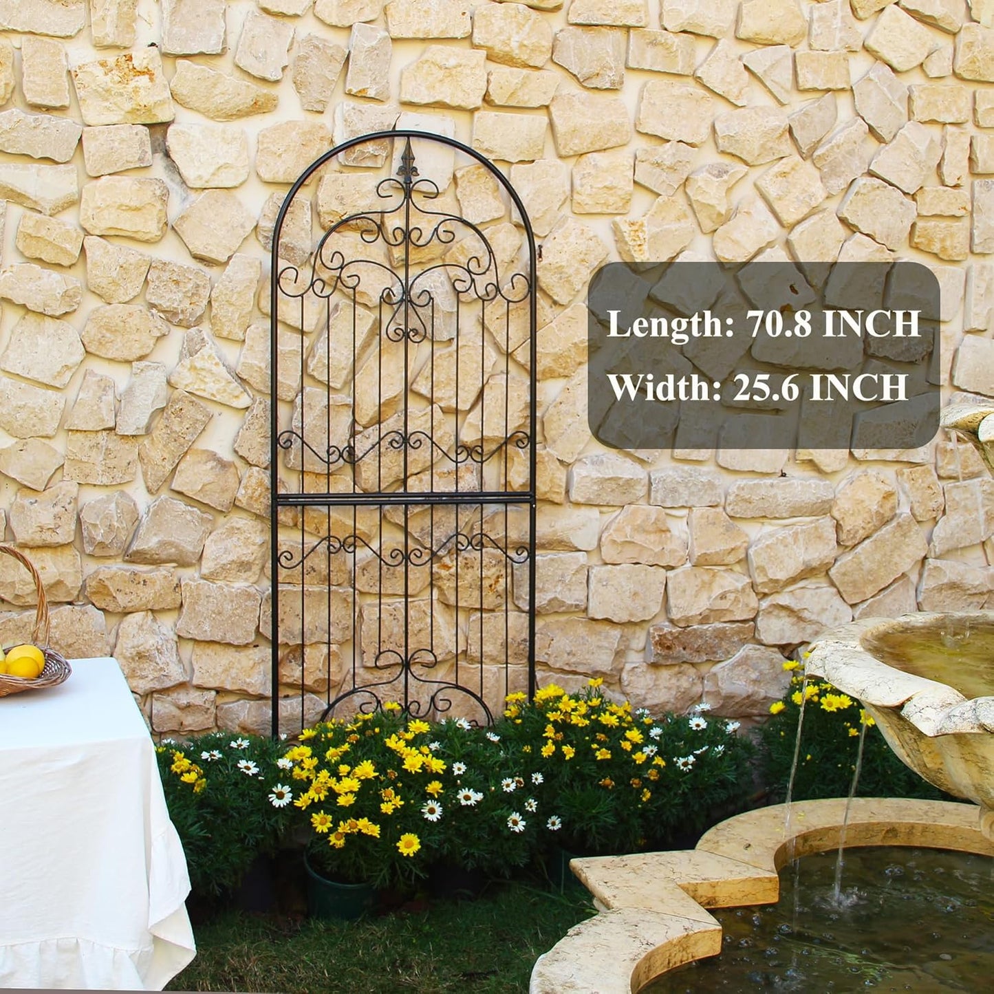 Trellis for Climbing Plants 70.8" H x 25.6" W Metal Wrought Iron Outdoor Wall Panel for Vines Flowers Elegant Accent Decorative Garden Structure-VerdiqueGarden