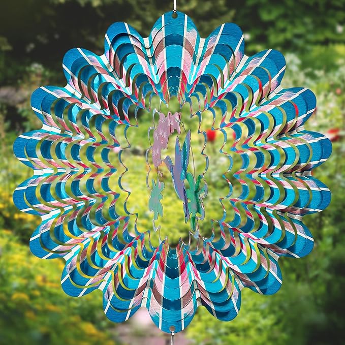 TUOKING Hummingbird Wind Spinners Outdoor Garden Decor 12 Inch 3D Hanging Wind Sculpture Stainless Steel Wind Spinner for Yard and Garden Decoration Worth Gift for Women-VerdiqueGarden