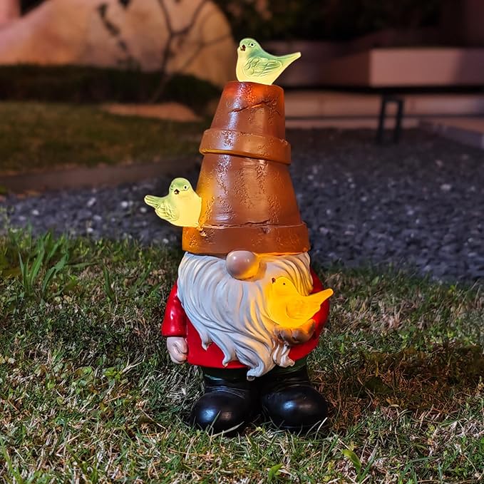 Solar Garden Figurine, Cute Resin Gnome Sculpture, Garden Statues Outdoor Decor, Funny Gnome Gift Sculpture Decoration for Home Patio Yard Lawn Porch Ornament-VerdiqueGarden