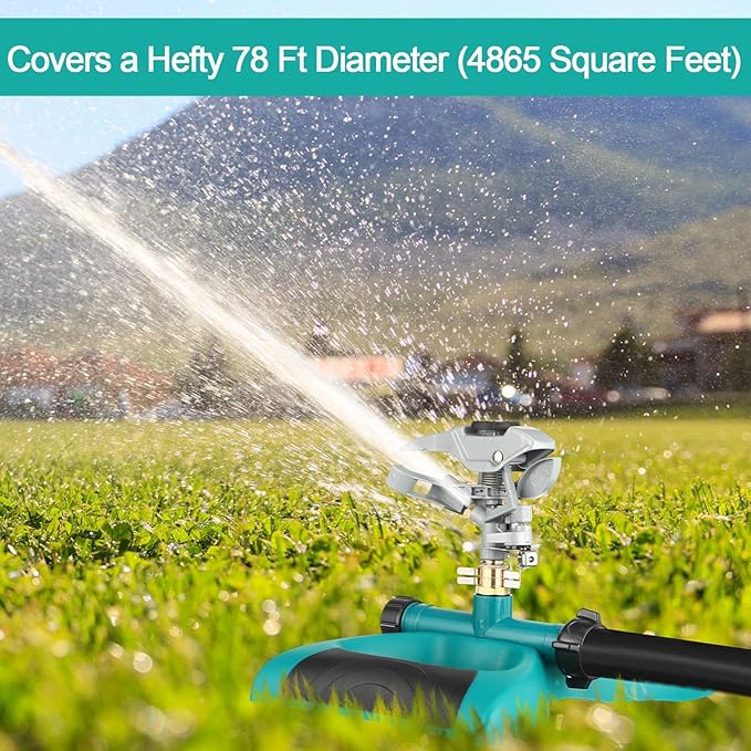 1 Packs Lawn Impact Sprinkler Heavy Duty Rotating Adjustable Pulsating Water Sprinkler Head with Metal Base, Adjustable Spraying Area and Distance for Large Area Garden Lawn Yard Irrigation-VerdiqueGarden