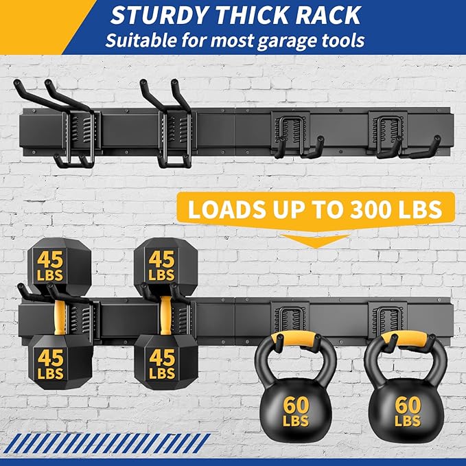 32 Inches Garage Storage, Garage Organization, Wall Mount Garden Tool Organizer, Max 300lbs Adjustable Metal Hooks, Yard Shed Hanging Rack, Heavy Duty Shelving for Rake Broom Mop Snowboard-VerdiqueGarden