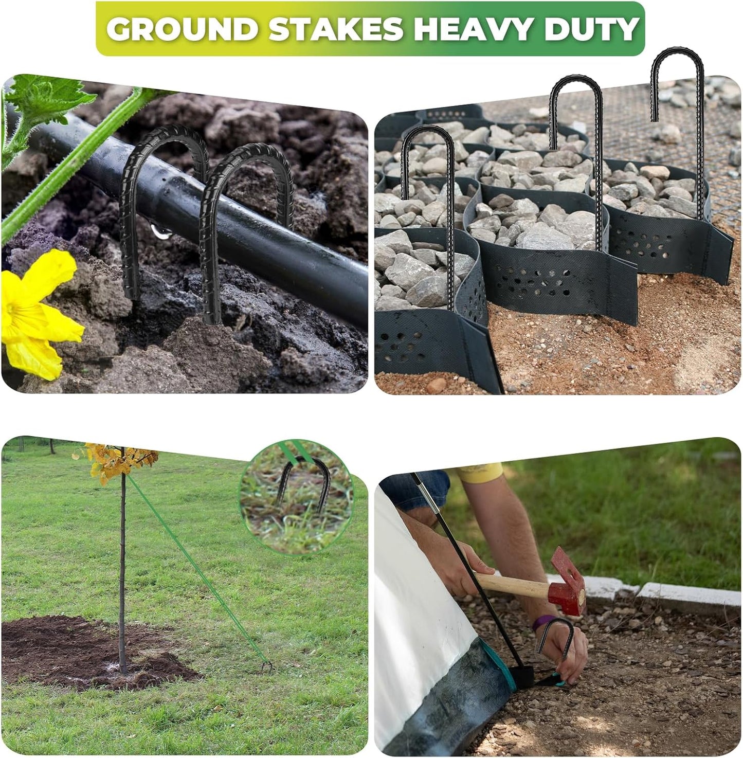 12 inches Ground Stakes 36-Pack J Hook Rebar 5/16" Diameter Tent Stakes Heavy Duty Metal Stake for Outdoor Decorations, Yard Inflatables and Chain Link Fence-VerdiqueGarden