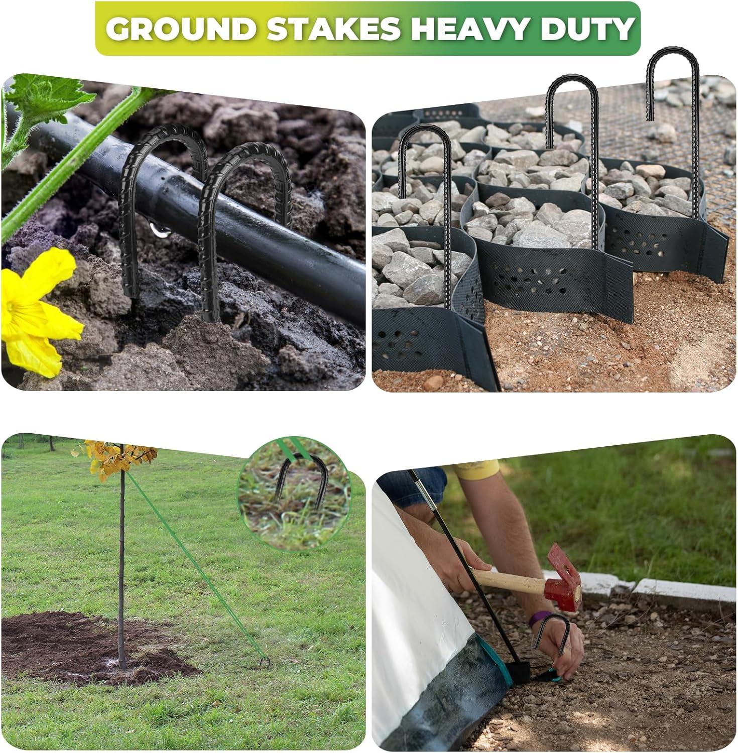 12 inches Ground Stakes 36-Pack J Hook Rebar 5/16" Diameter Tent Stakes Heavy Duty Metal Stake for Outdoor Decorations, Yard Inflatables and Chain Link Fence-VerdiqueGarden