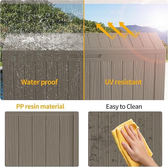 180 Gallon Outdoor Storage Box Waterproof Lockable Resin Deck Box Large, Patio Storage Bin for Pool Accessories Cushion Furniture, Garden Tools, UV-Resistant Outside Delivery Grey-VerdiqueGarden