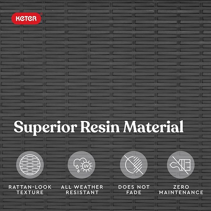 Keter Java XXL 230 Gallon Resin Rattan Look Large Outdoor Storage Deck Box for Patio Furniture Cushions, Pool Toys, and Garden Tools, Dark Grey-VerdiqueGarden