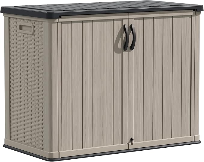 Devoko Outdoor Storage Cabinet 26 Cu Ft with Lockable Doors, Horizontal Storage Shed Waterproof Patio Tools Storage Box for Sofa Cushions, Gardening Tools and Accessories (Beige)-VerdiqueGarden