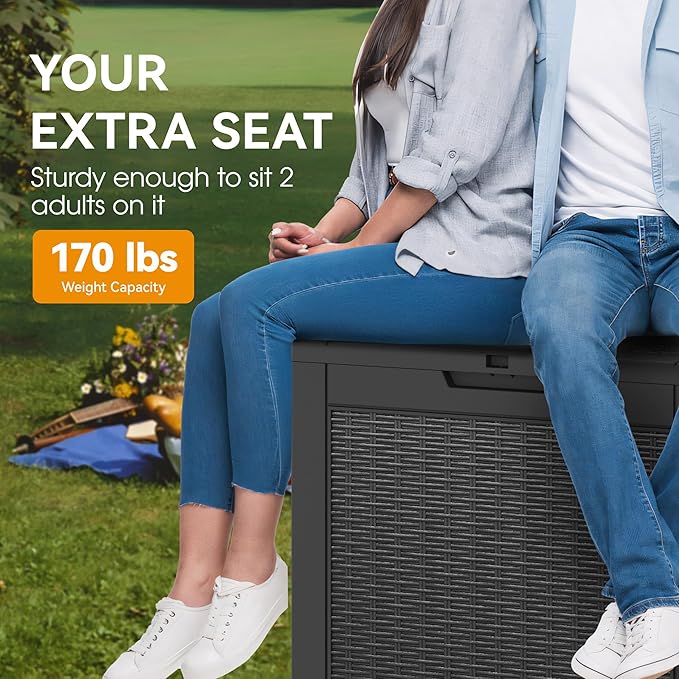 NUNU LAB 31 Gallon Outdoor Storage Box Waterproof,Indoor Outside Deck Box,Backyard Storage Bin For Package Delivery,Garden Tools,Patio Cushions,Pool Accessories,Storage Bench Lockable Lid-VerdiqueGarden