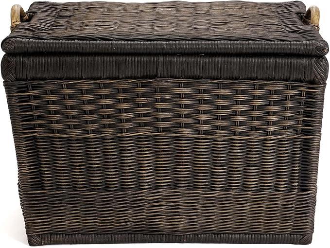 The Basket Lady Lift-Off Lid Wicker Storage Basket, Large, 24.5 in L x 18 in W x 17.5 in H, Antique Walnut Brown-VerdiqueGarden