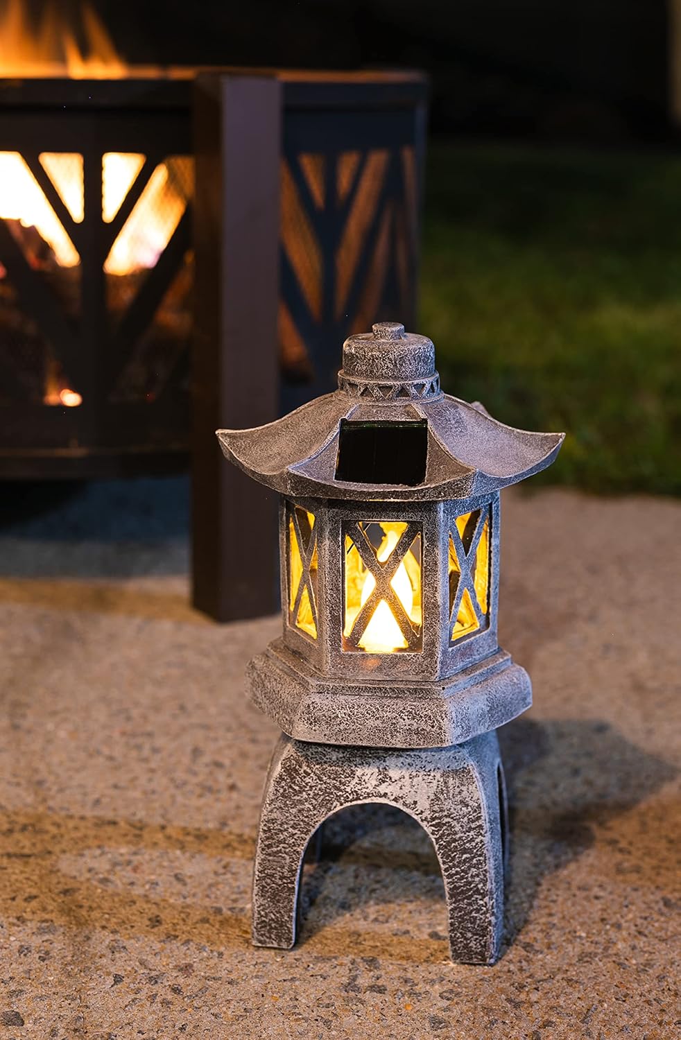 VP Home Solar-Powered Pagoda Garden Statues - Japanese Zen Lantern Outdoor Decor with Flickering LED Light - Durable Polyresin for Yard, Patio, or Garden - 12 x 7 x 6 Inches (Zen Garden Pagoda)-VerdiqueGarden