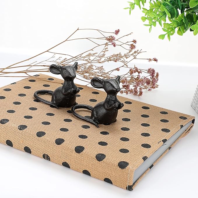 OwnMy 2 Cast Iron Cute Mouse Figurine Sculpture Black Mice Statues Carved Desktop Ornaments Figurines, Decorative Creative Animal Figurine Indoor Outdoor Statues for Garden Patio Yard Home Decoration-VerdiqueGarden